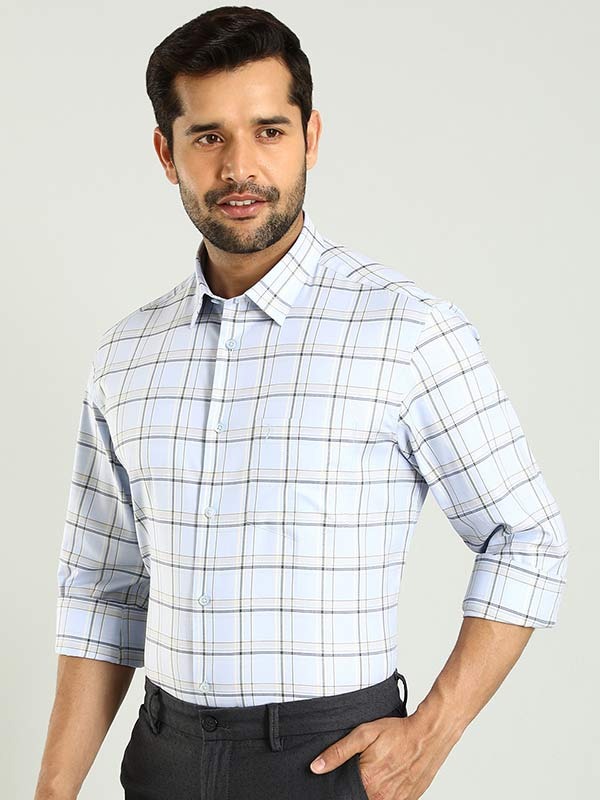 Indian Terrain Men's Regular Fit Full Sleeve Checkered Blue Shirt